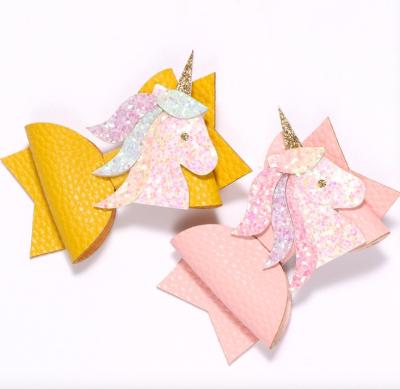 China KIDS sparkle unicorn hair bow sequin hair clips girls hair bow for sale