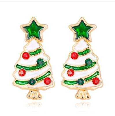 China 2020 Cute Fashion Cute Enamel Christmas Tree Designs Stud Earrings For Women for sale