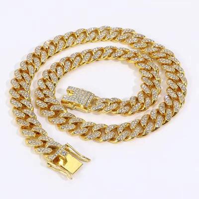 China Punk 12mm Hip Hop Gold Plated Iced Out CZ Fork Full Diamond Miami Cuban Link Chain Necklace For Men And Women for sale