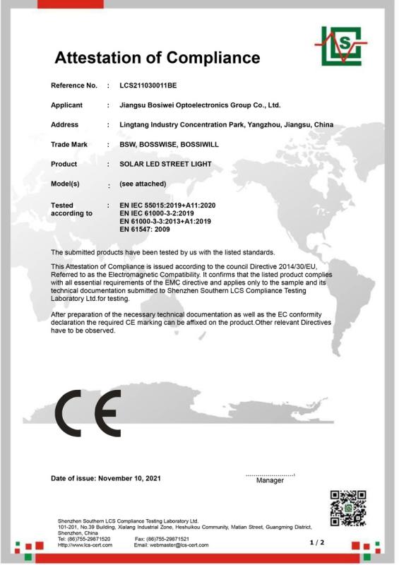 CE - Jiangsu Bosiwei Optoelectronics Group Co., Ltd.