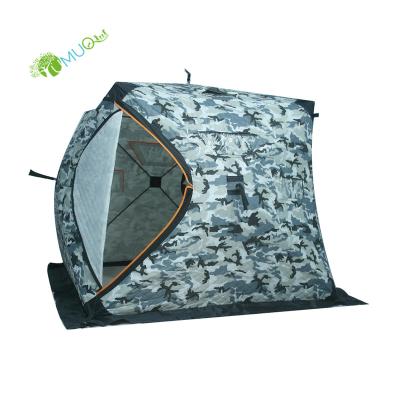 China YumuQ Fiberglass Pitched Insulated 3-4 Person Noise Up Quick Ice Fishing Shelter Tent, Waterproof and Windproof Winter Ice Fishing for sale