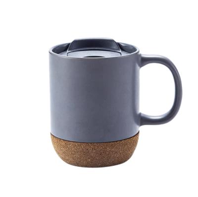 China Eco-friendly Sustainable Cork Base Ceramic Mugs Ceramic Coffee Mug With Lid for sale