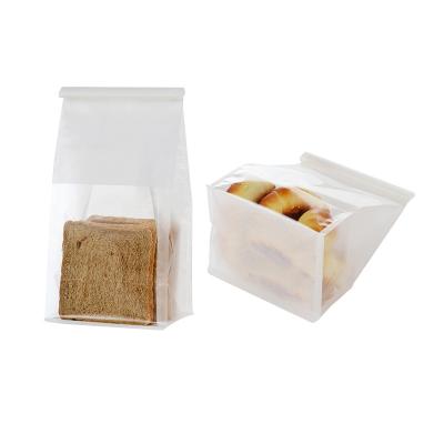 China Recycled Materials Printed White Wire Rod Seal Stand Up Side Gusset Paper Bags With Clear Window For Bread Packaging for sale