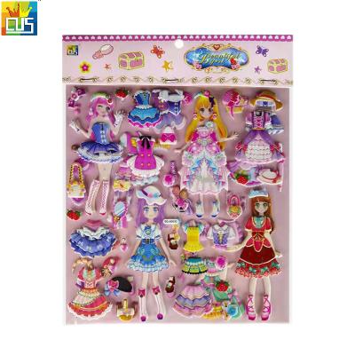 China Hot Sale Cartoon Sticker Fashion 3D Foam Princess Dress Up Doll Puffy Stickers For Lovely Girls for sale