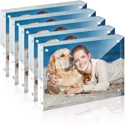 China Morden Acrylic Magnet Decoration Photo Picture Frameless Frameless 5x7 Double Sided Clear Magnetic Table Block Acrylic Photo Frame for sale