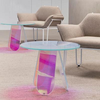 China Modern Minimalist Colorful Transparent Side Folding Coffee Table Design Acrylic Coffee Table Round Iridescent Nordic Contemporary Luxury Rainbow for sale