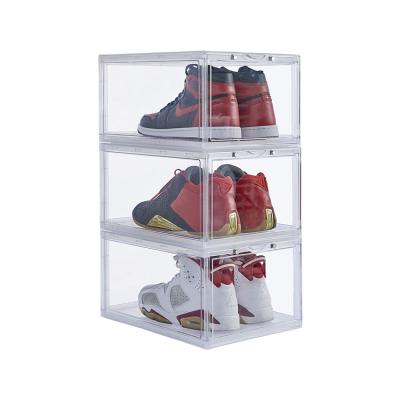 China Giant Sneaker Storage Organizer Plastic Transparent Magnetic Stackable Luxury Empty Collapsible Case Retail Folding Custom Clear Shoe Box for sale