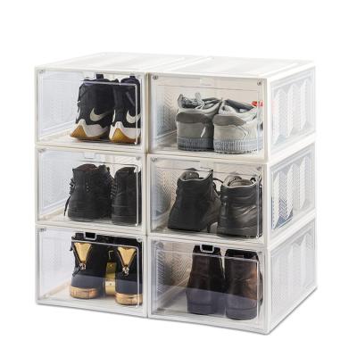 China 12 Pack Jordan 11 Shoe Box Clear Stackable Acrylic Clear Clamshell Folding Hard Shoe Box Magnet Boots Crate for sale