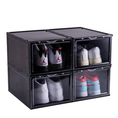 China Clear Folding Plastic Folding Shoe Boxes Clear Plastic Stackable Magnetic Acrylic Storage Box Shoes for sale