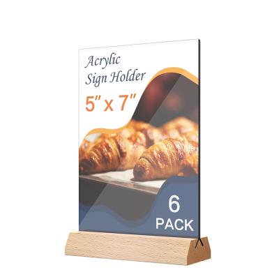 China Custom Mordern T Shape Wooden Acrylic Menu Stand Restaurant Acrylic Menu Holder for sale