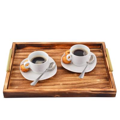 China Wholesale Custom Nordic Rustic Wood Tray Food Breakfast Wooden Kitchen Tray with Handles for sale