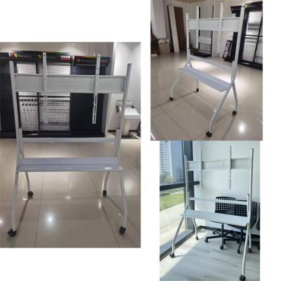 China White Black Manual Mobile TV Floor Stand 133lbs Mobile Tv Stand On Wheels for sale