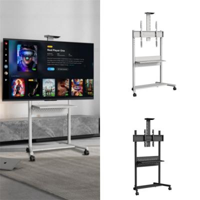 China High Smooth Mobility TV Mobile Cart 65in - 86in 90kgs Fernsehständer mit Rädern und Regalen zu verkaufen