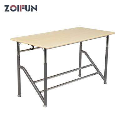 China Modern double height plywood desk table top with long stand rectangle pencile adjustable work study standing table with foot rest for sale