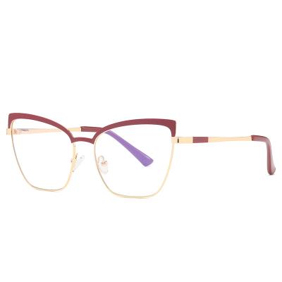 China Wholesale Women Blue Light Blocking Glass 3009 Blue Light Shine Anti Blocking Computer Acetate Metal Cat Eye Wear Glass Optical Frames for sale