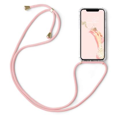 China Clear Collar Phone Case TPU Collar Mobile Phone Cover Holder With Neck Rope Lanyard Strap For iPhone X Case for sale