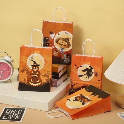 China Customized Wholesale Recyclable Paper Logo Printed Cheap Craft Packaging Gift Bags Halloween Candy Bag Gift Bags Happy Holidays for sale