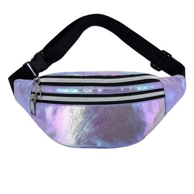 China Custom Direct Fashion Water Proof Factory Waist Bag PU Glitter Fanny Pack For Women Holographic for sale