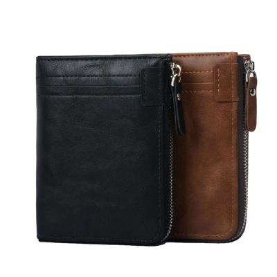 China Custom Logo RFID Anti-theft Men's Wallet Leisure Zipper Coin Purse Multi Cards Short PU Leather Wallet For Men for sale