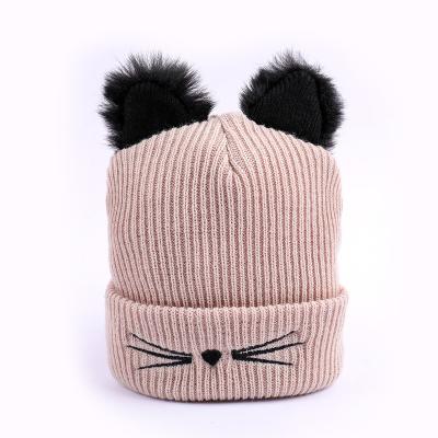 China JOINT Newest Design Funky Cat Ears Knit Hat Winter Beanies With Custom Embroidery for sale