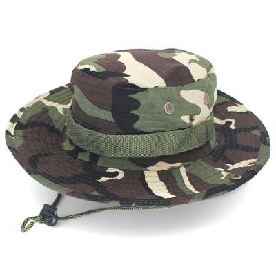 China Unisex Chin Rope Boonie Plush Twill Sports Camouflage Hunting Hat Travel Sun Military Hat for sale