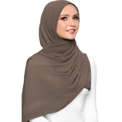 China High Quality Muslim Pure Color Crinkle Chiffon Pleated Hijab Scarf Pearl Chiffon Headscarf for sale