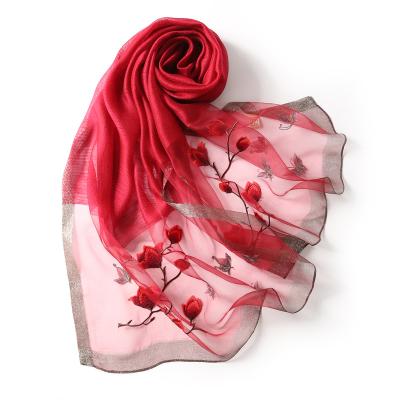 China 100 Luxurious Pure Silk Scarf Wrap Luxury Top Tier Long Embroidery Ties Gift Scarf Accessory Shawl for sale