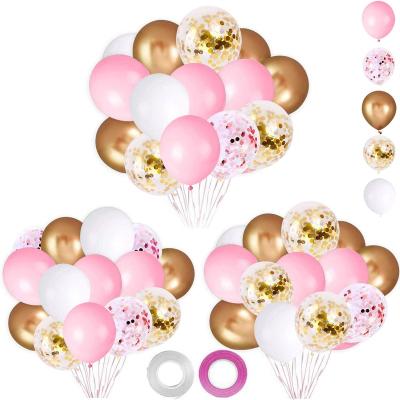 China Beautiful 12 Inch Colorful Pink Gold 62Pcs Helium White Gold Confetti Latex Balloons Kit Balloons Party Supplies For Confession Proposal for sale