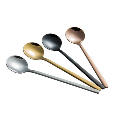 China Sustainable Long Handle Steel Coffee Mixing Stirring Round Spoon for sale