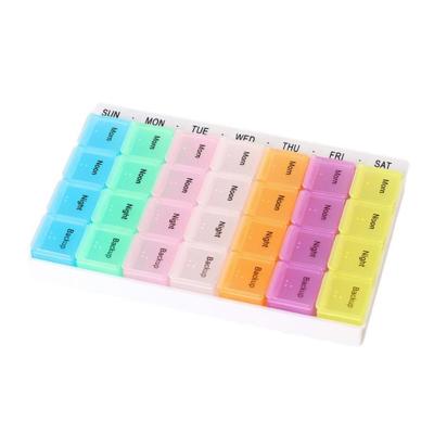 China Rectangle Weekly 28 Slots Eco - Friendly Plastic Pill Box With Tray for sale