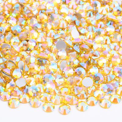 China Flatback ss 6 round citrine Crystal Rhinestones Nail Art Flat of 8 10 12 16 20 30 ab back stones crystal Glass Rhinestones for sale