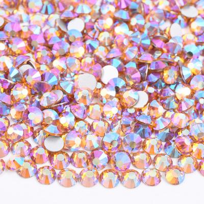 China Flatback SS6 10 12 16 20 Crystal Stones Glass Rhinestone Applique Rhinestone Diamond Flatback Round 30 Topaz ab For Nail Art Decoration for sale