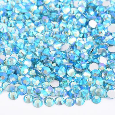 China Flatback SS6 8 10 12 16 20 30 ab Round Nail Flatback Blue Green Rhinestone Crystal Stone Sticker Non Hotfix Rhinestones For Crafts for sale