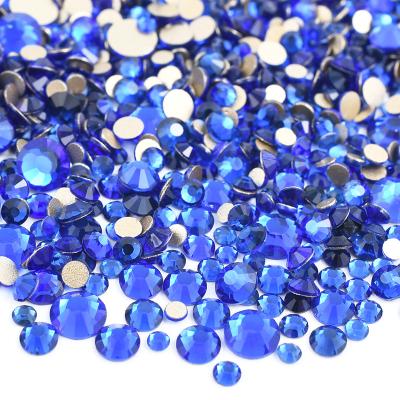 China Sapphire Crystals Size Flatback Mix Rhinestone Nail Glass Rhinestone Flatback Stone Nail Sticker High Quality Not Hot Fix for sale