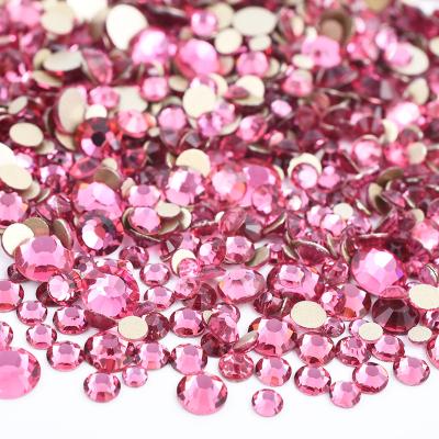 China Flat Back Glass Rhinestone Rose Crystal Stone Non Hotfix Rhinestone High Quality Mix Size Flatback For Nail Art Decoration for sale