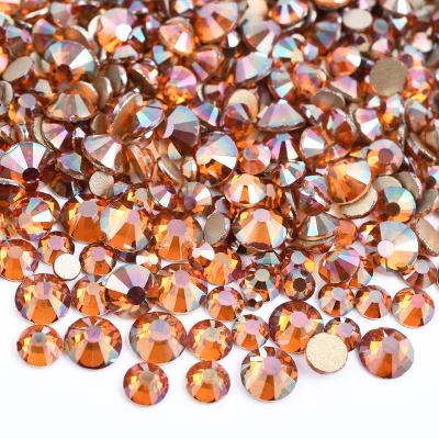 China Wholesale Mix Size Light Orange Non-hot Fix Flatback Round Glass Crystal Flatback Rhinestone For Jewelry Making for sale