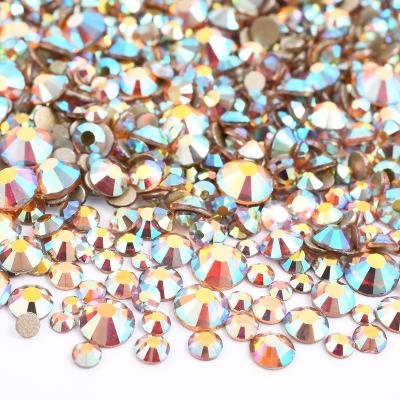 China Shiny Flatback Glitter Light Gold Color Mix Size Non Hotfix Crystal Srass Flatback Glass Rhinestones For Nail Clothes Decoration for sale