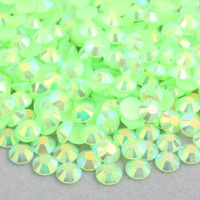 China Wholesale Jelly Light Emerald ab Flatback Round Stones Stickers Stick On Rhinestone Resin Fake Stones For DIY Decoration for sale