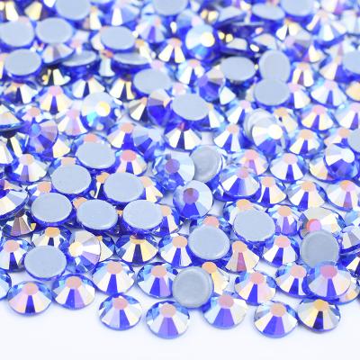 China Wholesale Flatback Sapphire ab Back Iron On Hot Rhinestone Fix Crystal Stone Applique Hotfix Glass Rhinestone For Clothes for sale