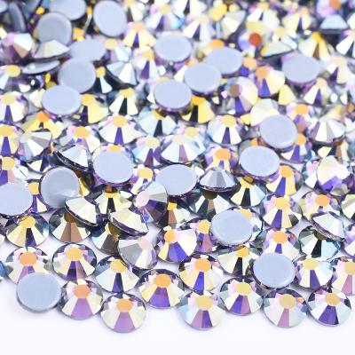 China Flatback Wholesale Tanzanite AB Flat Back Iron On Strass Hot Fix Crystal Applique Hotfix Glass Rhinestone For Clothes for sale