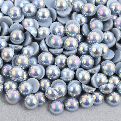 China Flatback 2 4 6 8 10 12 14mm LT Gray AB Glue On Half Round Crystal Stones Stickers Flatback Pearl Bead For Nail Art Decoration for sale