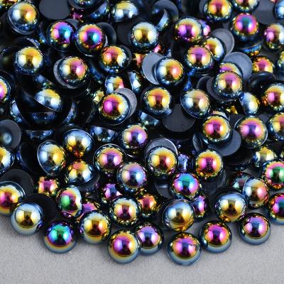 China Flatback 4 6 8 10 Loose Plastic Beads Crystal Stone Stickers Flatback Pearl AB Half Round 12mm Black Faux Stone Bead for sale