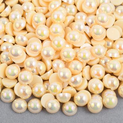 China Wholesale Light Pearl Crystal Stone Stickes Flatback Round Faux Stone Peach AB Flatback Bead For Nail Art Decoration for sale