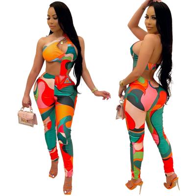 China Anti-Wrinkle Women Jumpsuit Pants Ladies Slim Fitted Backless Custom Printed One Piece Cut Out Jumpsuit Women Jumpsuits for sale