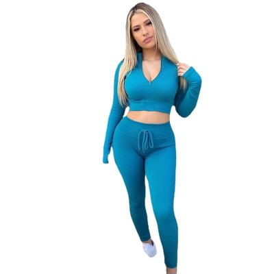 China Hot Sale 1/4 Sleeve Breathable Zipper Women Long Crop Top And Pants UW139 Ribbing Sports Fitness Yoga Wear Set for sale