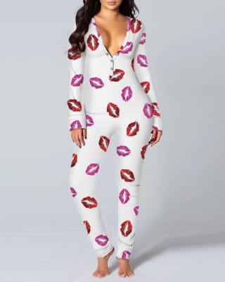 China Wholesale QUICK DRY women fall winter long sleeve print sleepwear valentines pajamas with butt flap for sale