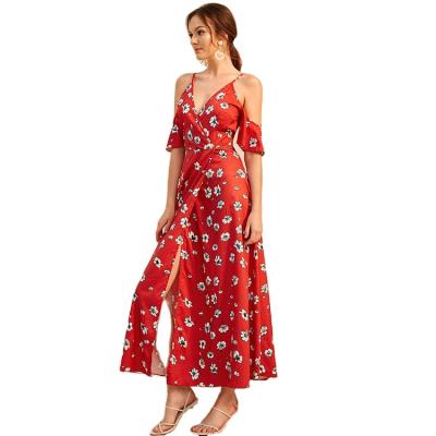 China Spring Anti-Static Chiffon Women's New Arrival High Split Spaghetti Strap Chill Out Floral Print Dresses for sale