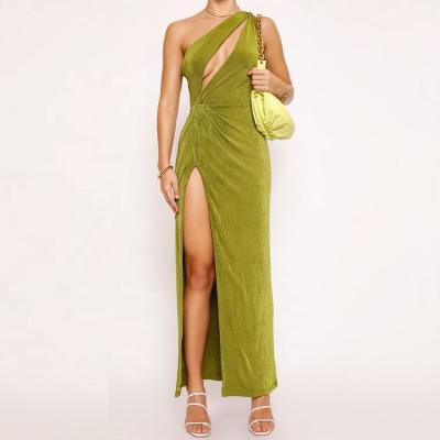 China Anti-Static Elegant Dresses Women Cut One Shoulder Velvet Dress Leg Slit Maxi Dress Velvet High for sale