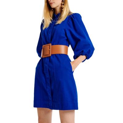 China New Arrival Breathable Women Slim Tangerine Collar Fitted Breath Sleeve Mini Denim Dresses Casual for sale