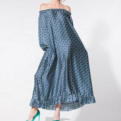 China OEM Anti-Static Oversized Ladies Printed Summer Dress Long Sleeve Off Shoulder Plus Size Dress for sale